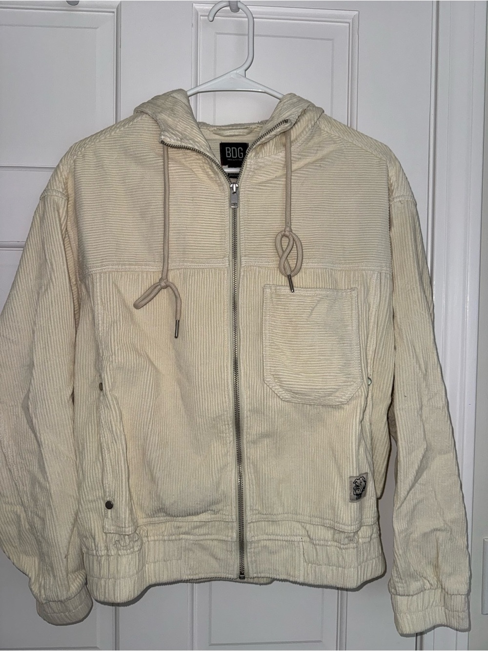 BDG Cream Corduroy Zip Hoodie Jacket